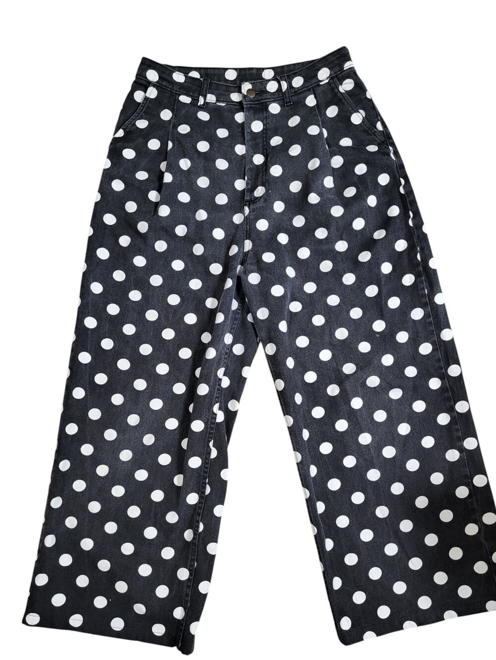 Lucy And Yak Jeans Womens Size 32R Black Wht Polka Dot High Waisted Tapered - Picture 2 of 9